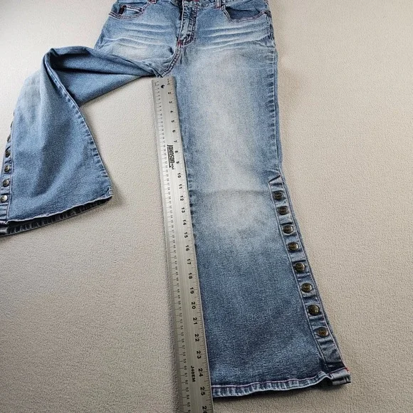 Y2K Mudd Jeans Bell Bottom Flare Denim pant Women's 28 Blue Wash Snap Button‎ - Picture 5 of 17